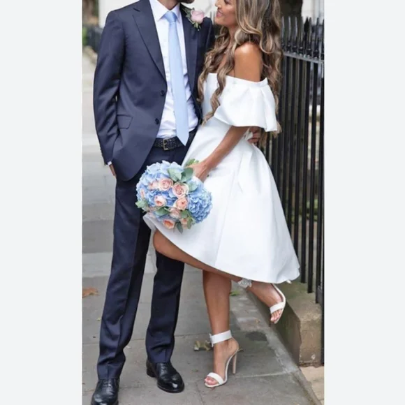 white off the shoulder engagement dress Lace White Off the Shoulder A Line Wedding Dress
